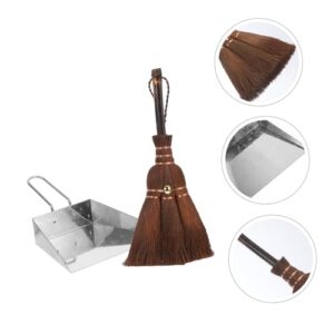 PLAFOPE 1 Set Pet Broom Dustpan Home Accessory Convenient Mini Dustpan Pet Cage Broom Mini Broom with Dustpan Litter Scooper and Duster Desktop Cleaning Brush Desk Cleaning Broom Wood