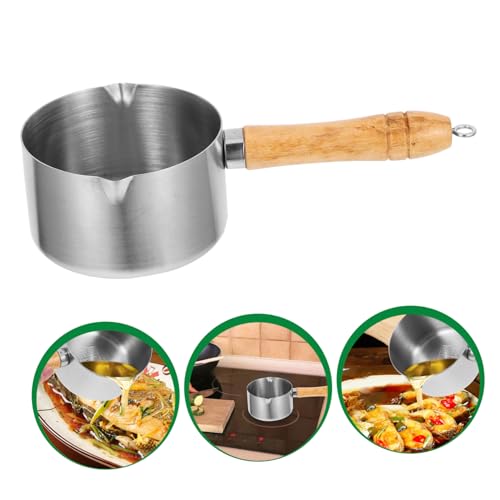 GRIRIW Stainless Steel Pancake Pan Milk Pan Small Saucepan Chocolate Melting Pot Warmer Butter Non Soup Wamer Pan Oil Boil Pan Small Egg Frying Pan Coffee Pot Chocolate Boiler Pot Wooden