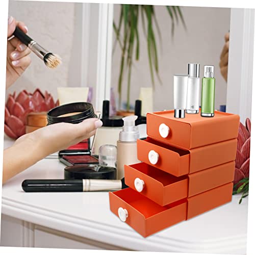 HONMEET 4pcs Drawer Storage Box Dresser Drawers Storage Pull Out Drawers Cosmetic Organizer Countertop Drawer Vanity Organizer Desktop Drawers Storage Rack Organizer Mini Drawer Orange Pp