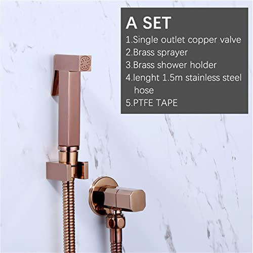 Shower System, Bidet Sprayer, Single Cold Rose Gold Solid Brass Toilet Douche Kit Shattaf Shower Head Copper Valve Faucet Set,C Set