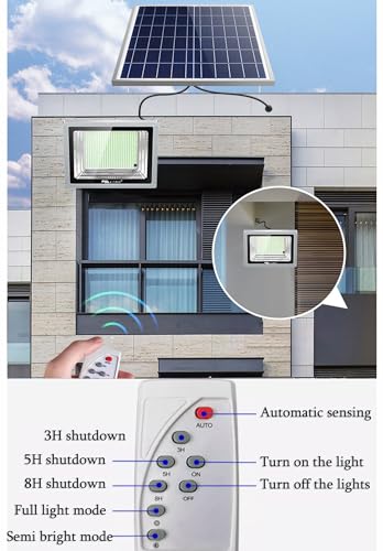 ZXXHNNAIH Solar Street Light Aluminum IP67 Waterproof Solar Street Lights Outdoor,with Remote Control 30ft Cable for Camping Basketball Court