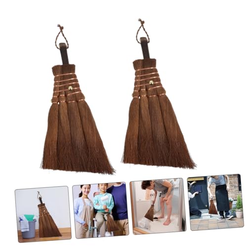 Cabilock 2pcs Small Broom Brush for Desk Counter Cleaning Broom Natural Hand Broom Counter Broom Wedding Broom Straw Broom Kitchen Countertop Broom Sweeper Broom Desk Broom Wood Light Brown