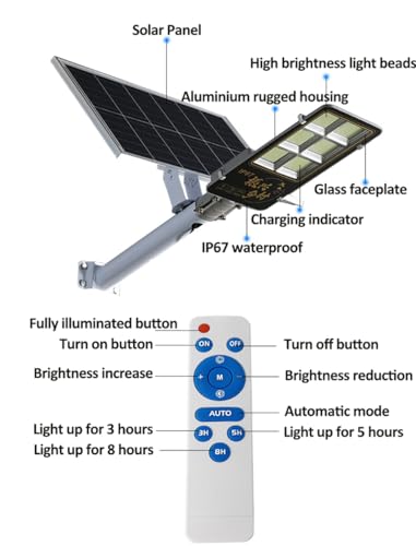 ZXXHNNAIH 300W Solar Street Light, LED Solar Street Lights Outdoor Waterproof, Dusk to Dawn Bright Street Lights Solar Powered with Remote Control for Parking Lot Patio,Yard and Garage