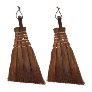 cabilock 2pcs small broom brush for desk counter cleaning broom natural hand broom counter broom wedding broom straw broom kitchen countertop broom sweeper broom desk broom wood light brown