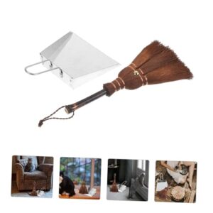 PLAFOPE 1 Set Pet Broom Dustpan Home Accessory Convenient Mini Dustpan Pet Cage Broom Mini Broom with Dustpan Litter Scooper and Duster Desktop Cleaning Brush Desk Cleaning Broom Wood