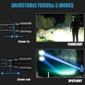 WENOTK Rechargeable Flashlights Battery Powered,Super Bright Led Flashlight Handheld,5 Modes&zoomable, Holster, Long Runtime,Waterproof Tactical Flashlights for Emergency,Camping,Home