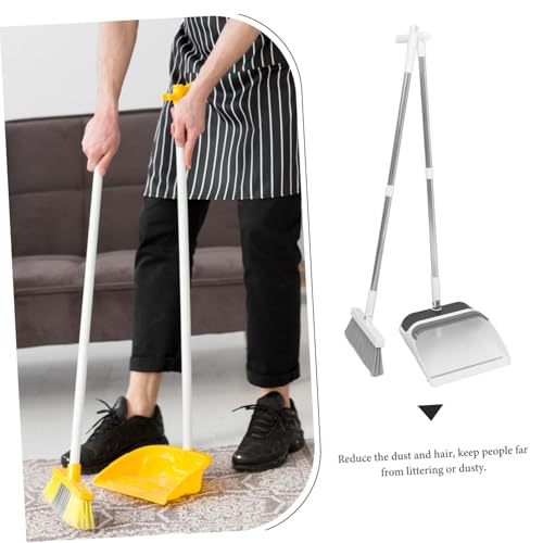 COOLHIYA 1 Set Cleaning Artifact Standing Broom and Dustpan Outdoor Broom Mini Dustpan and Brush Small Broom and Dustpan Dust Pan and Broom Stand up Dustpan Hand Broom and Dustpan White Pp