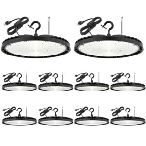 10pack high bay led lights 240w 33,600lm 5000k 140lm/w, plug-n-play high bay led shop lights, ufo led warehouse lights, 0-10v dimmable commercial led lights for warehouse workshop factory ac100-277v