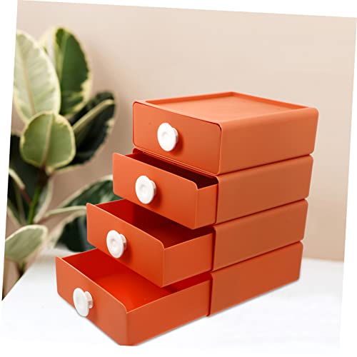 HONMEET 4pcs Drawer Storage Box Dresser Drawers Storage Pull Out Drawers Cosmetic Organizer Countertop Drawer Vanity Organizer Desktop Drawers Storage Rack Organizer Mini Drawer Orange Pp