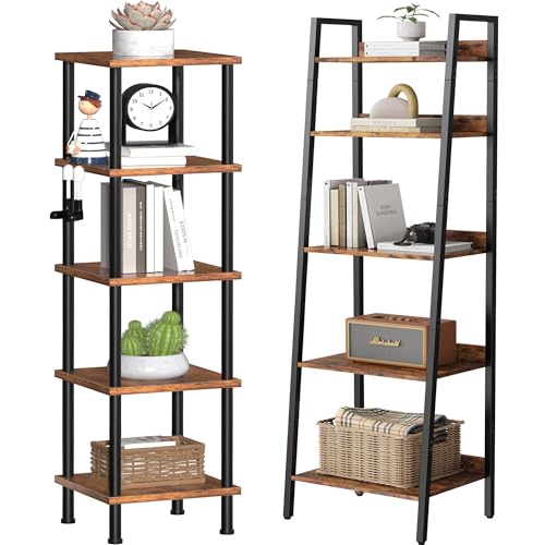 Homedawn 5-Tier Corner Shelf & 5-Tier Ladder Shelf with Steel Frame