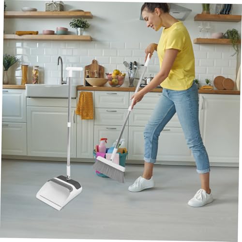 COOLHIYA 1 Set Cleaning Artifact Standing Broom and Dustpan Outdoor Broom Mini Dustpan and Brush Small Broom and Dustpan Dust Pan and Broom Stand up Dustpan Hand Broom and Dustpan White Pp