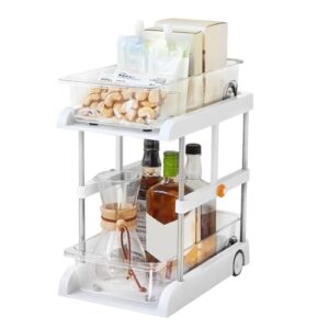 amamia under sink storage rack adjustable height storage organizer with pull-out drawer sliding wheels 2 tier storage rack for kitchen bathroom refrigerator kitchen bathroom under sink organizers