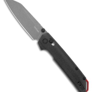 Kershaw Iridium Folding Pocket Knife, 3.4 inch D2 Steel Blade, DuraLock Locking Mechanism, Black Micarta Handle, Designed in the USA (Black Micarta/Stonewash)