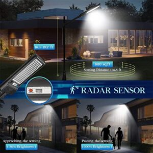 BLHKBAIKB LED Solar Street Light,6000K Outdoor Solar Street Light Dusk to Dawn,with Radar Sensor,IP65 Waterproof Solar Remote Controlled Street Light for Parking Lot,Driveway