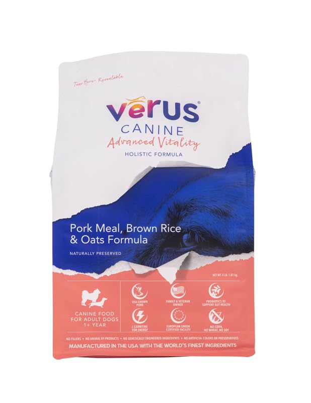 VeRUS Pet Foods Dry Dog Food Pork, Advanced Vitality Formula 4lb Bag