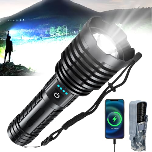 WENOTK Rechargeable Flashlights Battery Powered,Super Bright Led Flashlight Handheld,5 Modes&zoomable, Holster, Long Runtime,Waterproof Tactical Flashlights for Emergency,Camping,Home