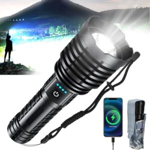 wenotk rechargeable flashlights battery powered,super bright led flashlight handheld,5 modes&zoomable, holster, long runtime,waterproof tactical flashlights for emergency,camping,home