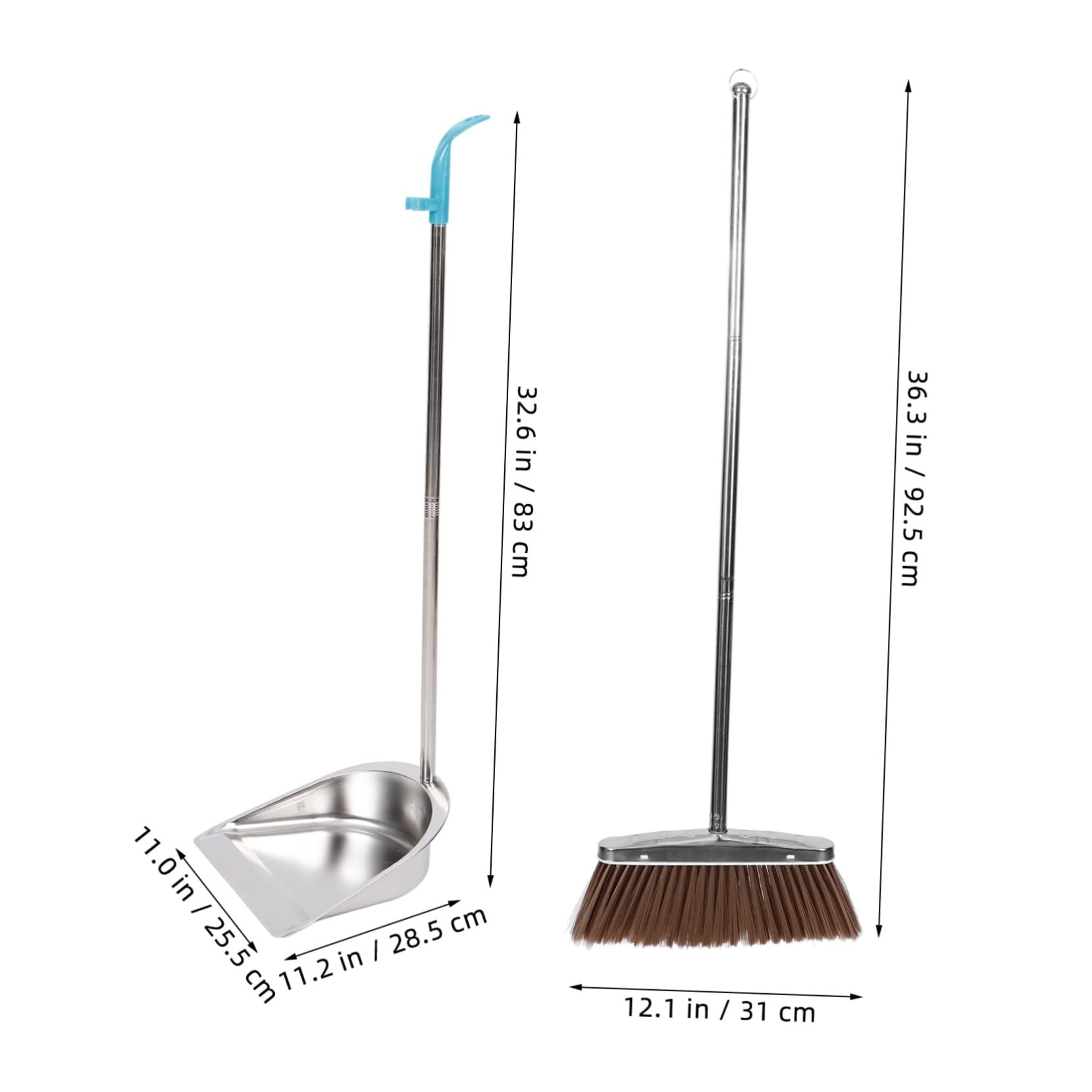 Amosfun 1 Set Stainless Steel Trash Shovel Rubbish Dustpan Standing Broom and Dustpan House Sweeping Broom Hand Broom and Dustpan Dustpans with Broom Dust Brush Grass Concrete Broom Silver