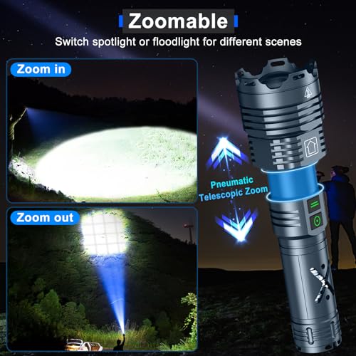 WENOTK Rechargeable Led Flashlights,high Powered Flashlight Super Bright,Handheld Tactical Flashlight with Waterproof, 6 Modes, Zoomable, Powerful Flashlights for Camping Home Emergencies