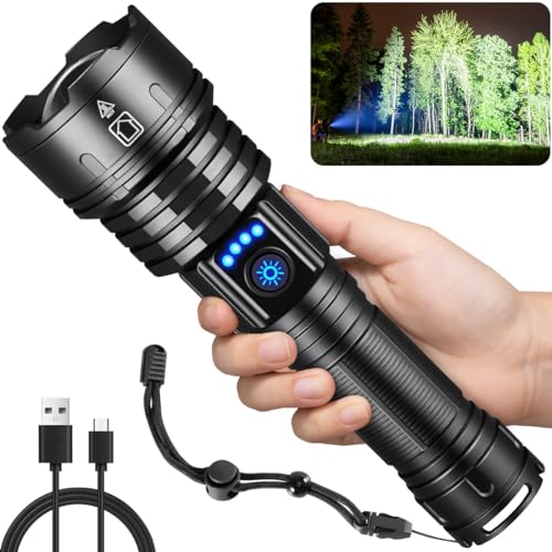 WENOTK Flashlights High Lumens Rechargeable, Super Bright Flashlight, Adjustable Tactical Flashlight, 5mode Flash Light High Powered, Waterproof Led Flashlight for Camping, Hiking, Home, Emergencies