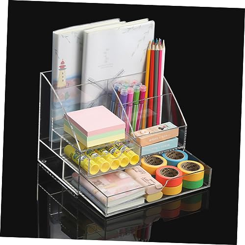 Garneck Stationery Organizer Acrylic Display Case Transparent Countertop Storage Rack Desk Drawer