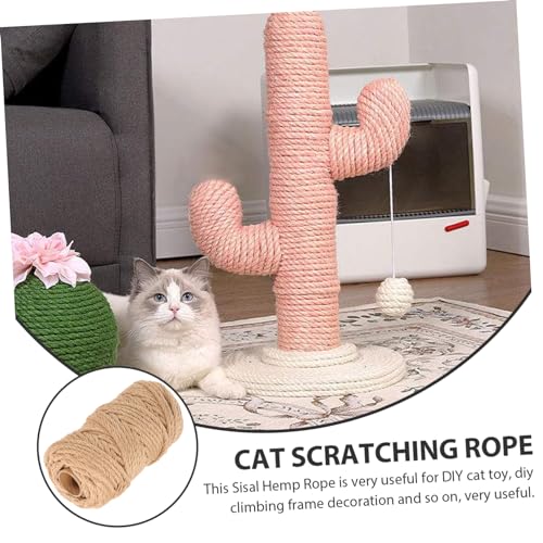 Hohopeti 1 Roll Cat Climbing Rope Sturdy Cat Scratcher Rope Heavy Sisal Twine Cat Scratching Tree Replacement Rope Natural Jute Twine Rope on Cat Trees Sisal Fibre Rope Sisal Rope Khaki