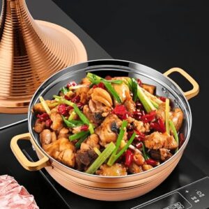 Moroccan Tagine Pot 304 Stainless Steel Tower Stew Dry Pan, Non Stick Slow Cooker Casserole for Seafood, Electromagnetic Cooker Tajine, High Lid Gold - 26cm