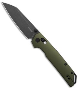 kershaw iridium reverse tanto folding pocket knife, sleek 3.4 inch d2 steel blade, duralock locking mechanism, aluminum handle, designed in the usa (green aluminum/black stonewash)