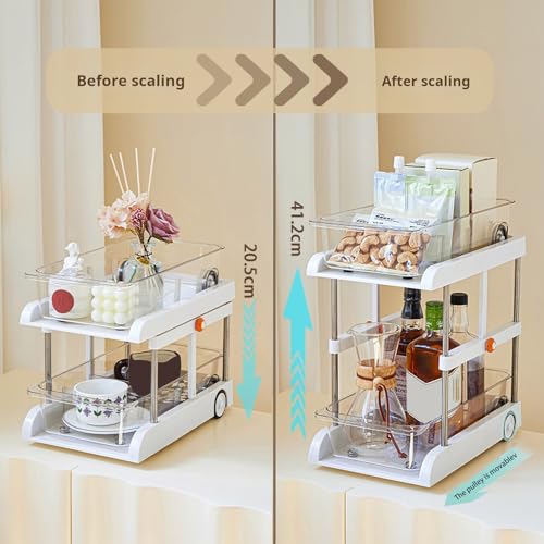 AMAMIA Under Sink Storage Rack Adjustable Height Storage Organizer with Pull-Out Drawer Sliding Wheels 2 Tier Storage Rack for Kitchen Bathroom Refrigerator Kitchen Bathroom Under Sink Organizers