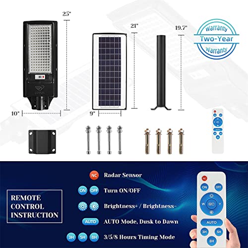 BLHKBAIKB LED Solar Street Light,6000K Outdoor Solar Street Light Dusk to Dawn,with Radar Sensor,IP65 Waterproof Solar Remote Controlled Street Light for Parking Lot,Driveway