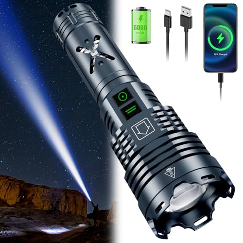 WENOTK Rechargeable Led Flashlights,high Powered Flashlight Super Bright,Handheld Tactical Flashlight with Waterproof, 6 Modes, Zoomable, Powerful Flashlights for Camping Home Emergencies