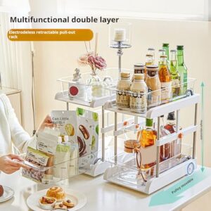 AMAMIA Under Sink Storage Rack Adjustable Height Storage Organizer with Pull-Out Drawer Sliding Wheels 2 Tier Storage Rack for Kitchen Bathroom Refrigerator Kitchen Bathroom Under Sink Organizers