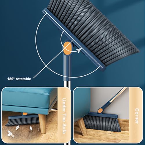 Upgrade Brooms and Dustpan Set, Self-Cleaning with Scraping Teeth and Scraper, Indoor & Outdoor Sweeping, Ideal for Dog Cats Home Use, Stand Up Brooms and Dustpan