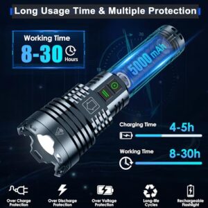 WENOTK Rechargeable Led Flashlights,high Powered Flashlight Super Bright,Handheld Tactical Flashlight with Waterproof, 6 Modes, Zoomable, Powerful Flashlights for Camping Home Emergencies