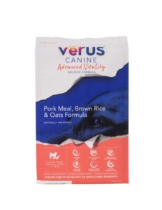 verus pet foods dry dog food pork, advanced vitality formula 25lb bag