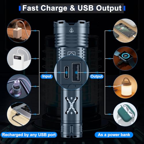 WENOTK Rechargeable Led Flashlights,high Powered Flashlight Super Bright,Handheld Tactical Flashlight with Waterproof, 6 Modes, Zoomable, Powerful Flashlights for Camping Home Emergencies