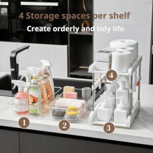 AMAMIA Under Sink Storage Rack Adjustable Height Storage Organizer with Pull-Out Drawer Sliding Wheels 2 Tier Storage Rack for Kitchen Bathroom Refrigerator Kitchen Bathroom Under Sink Organizers