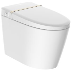 spoway smart toilet with warm water sprayer and dryer, foot sensor operation, heated bidet seat, tankless toilet with led display