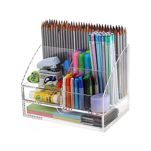 Garneck Stationery Organizer Acrylic Display Case Transparent Countertop Storage Rack Desk Drawer