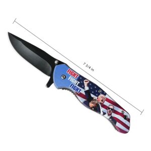 PS President Trump Fight Fight Fight! Stainless Steel Pocket Knife with Belt Clip for Gift, Collection, Camping, Hunting. Show Your support!