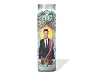 saint liam payne - celebrity prayer candle : unscented | 8 inch glass prayer votive - handmade in usa | funny gift idea