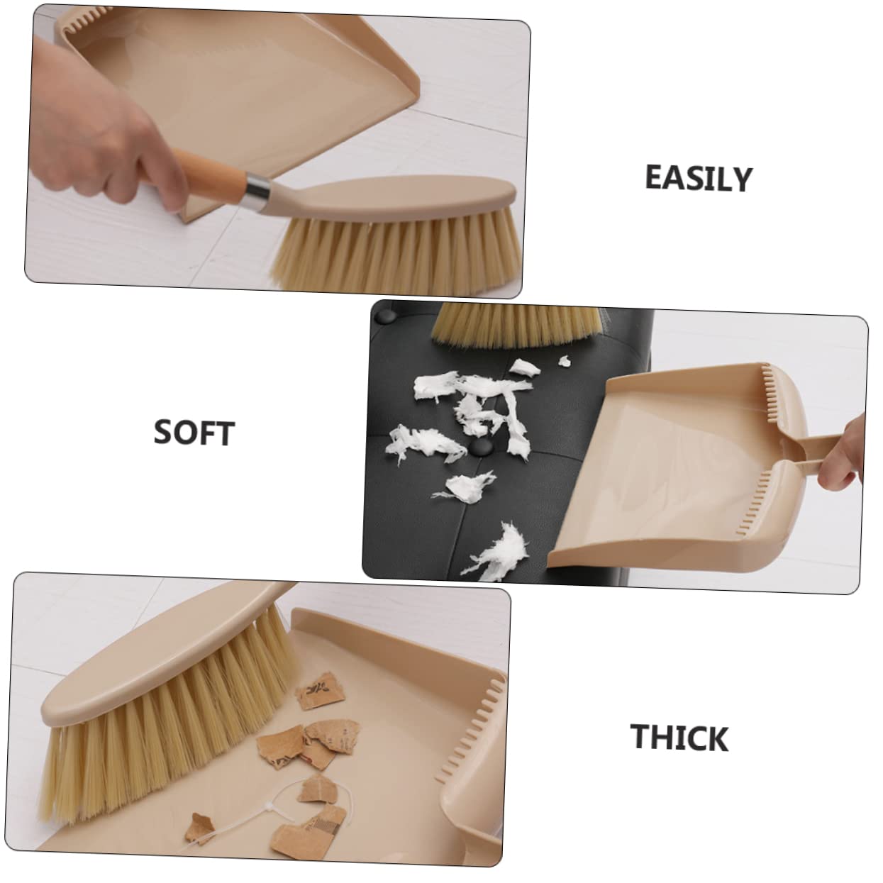 FOYTOKI 1 Set 2pcs Desktop Dustpan Computer Keyboard Cleaner Small Hand Mini Cleaning Brush Tiny Broom Dustpan Kit Broom Outdoor Miniature Dustpan and Brush Home Dust Remover Pp Beige