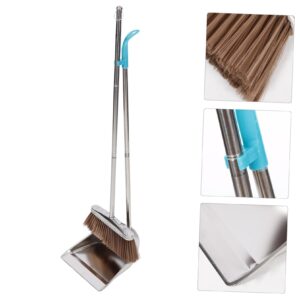 Amosfun 1 Set Stainless Steel Trash Shovel Rubbish Dustpan Standing Broom and Dustpan House Sweeping Broom Hand Broom and Dustpan Dustpans with Broom Dust Brush Grass Concrete Broom Silver