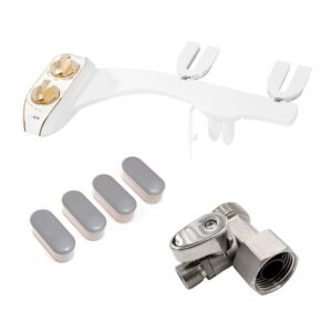 luxe bidet neo 185 plus gold, toilet seat bumpers, and shut-off valve t-adapter bundle