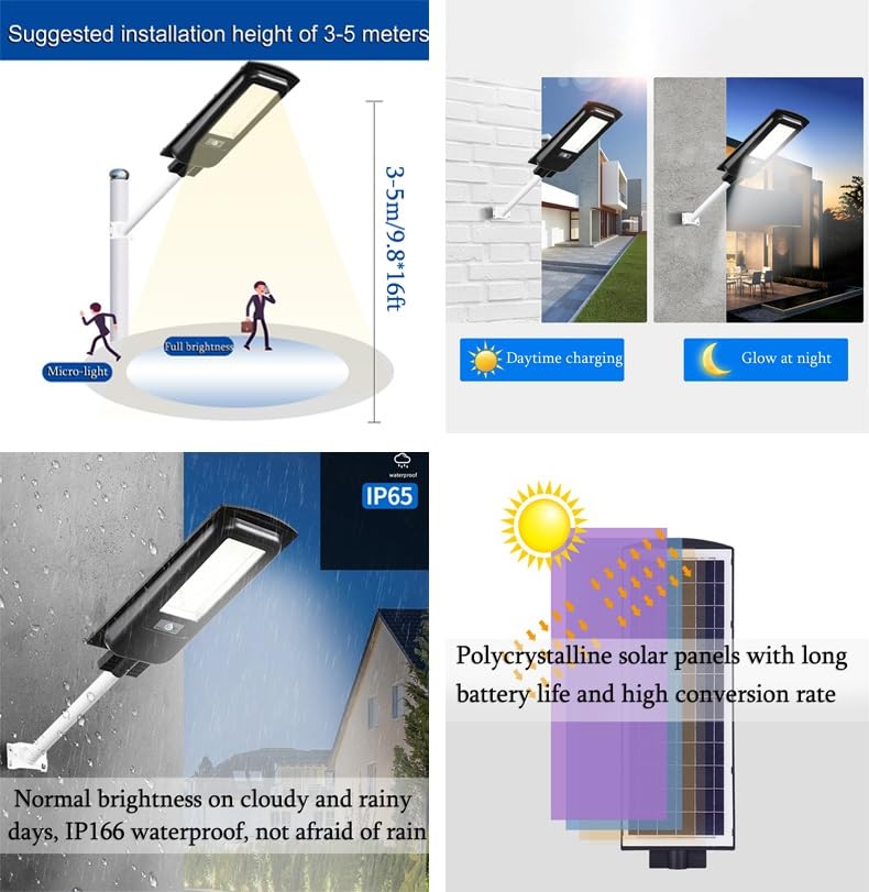 ZXXHNNAIH Solar Street Light IP65 Waterproof Street Solar Light,Multiple Lighting Modes Easy to Install for Front Door Backyard Garage