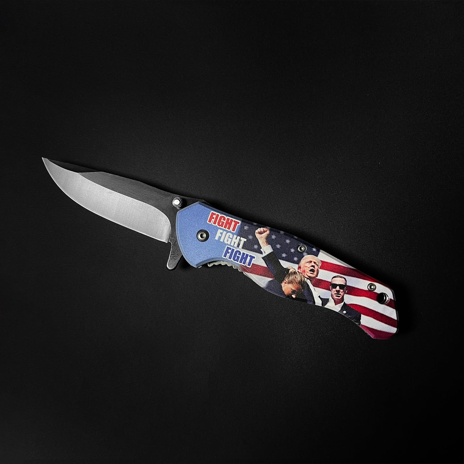 PS President Trump Fight Fight Fight! Stainless Steel Pocket Knife with Belt Clip for Gift, Collection, Camping, Hunting. Show Your support!