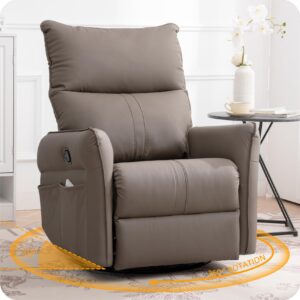 qkff swivel rocker recliner chair, upholstered 360° fabric leather glider rocker chair for nursery, manual small recliners for small spaces living room weight capacity 300lbs