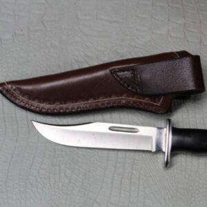 CARL THOMAS LEATHERS Custom Leather Vertical Knife Sheath Made to fit a Buck 119, Fixed Blade Knife Holder, Dyed Dark Brown