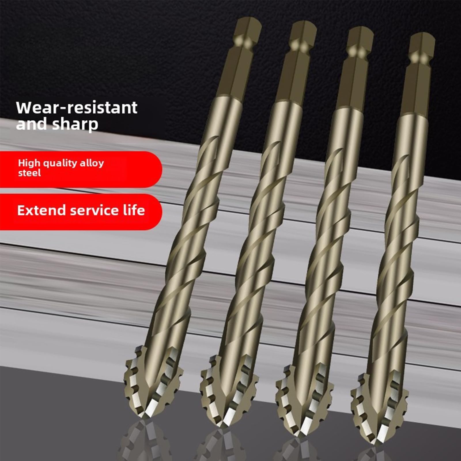 New Four-Flute Sawtooth Eccentric Drill Bit, Cozy Hoome Drill Bit, Four-Edged Serrated Eccentric Drill, Multifunction Drill Bit Set, High Hardness Skewed Head Eccentric Drill Bits (4/5/6/8/10/12)