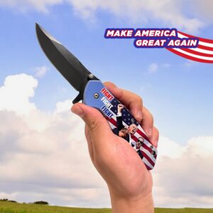 PS President Trump Fight Fight Fight! Stainless Steel Pocket Knife with Belt Clip for Gift, Collection, Camping, Hunting. Show Your support!